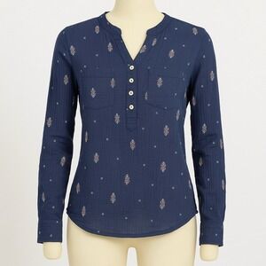 Carve Designs Dylan Gauze Navy Blue Embroidered Shirt Top Womens XS‎ Cottagecore